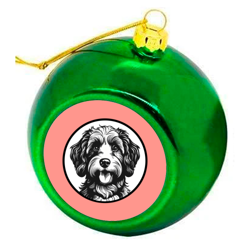 Cockapoo Cameo Portrait (Coral Pink) - colourful christmas bauble by Adam Regester
