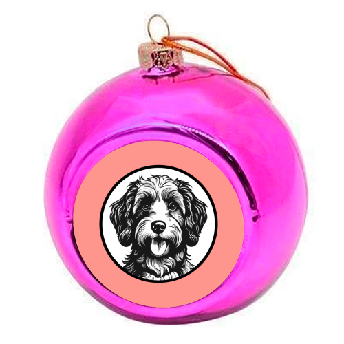 Cockapoo Cameo Portrait (Coral Pink) - colourful christmas bauble by Adam Regester