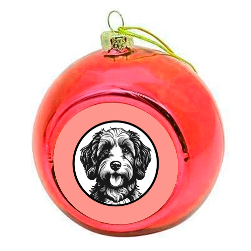 Cockapoo Cameo Portrait (Coral Pink) - colourful christmas bauble by Adam Regester