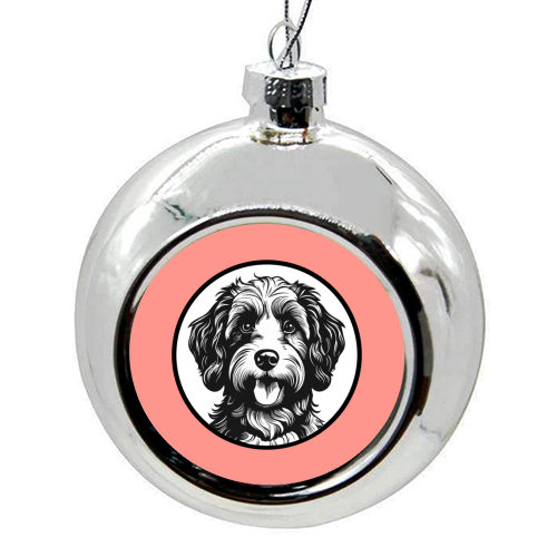 Cockapoo Cameo Portrait (Coral Pink) - colourful christmas bauble by Adam Regester