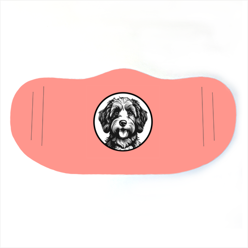 Cockapoo Cameo Portrait (Coral Pink) - face cover mask by Adam Regester