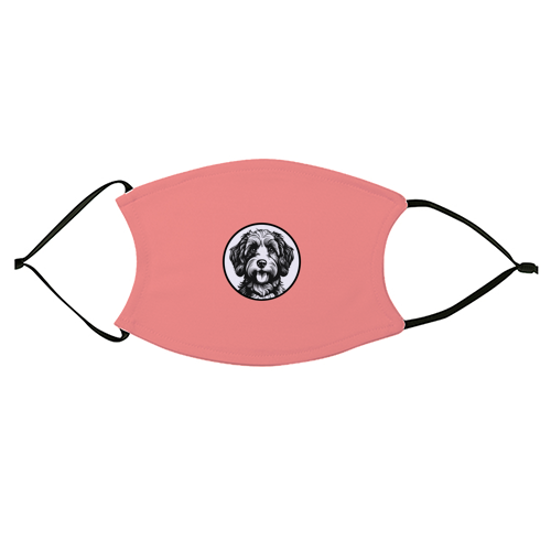 Cockapoo Cameo Portrait (Coral Pink) - face cover mask by Adam Regester