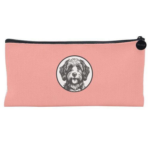 Cockapoo Cameo Portrait (Coral Pink) - flat pencil case by Adam Regester