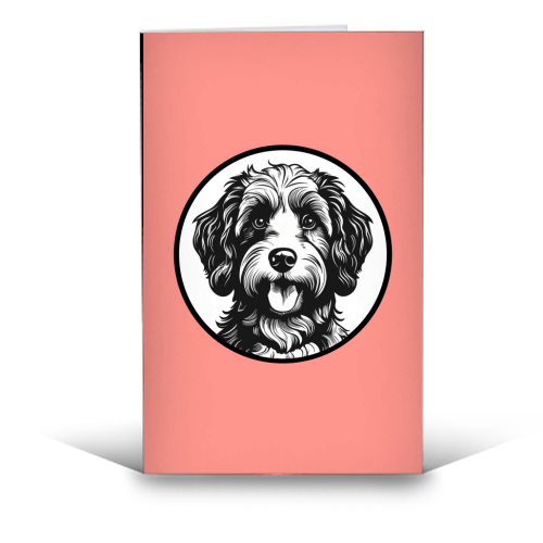 Cockapoo Cameo Portrait (Coral Pink) - funny greeting card by Adam Regester