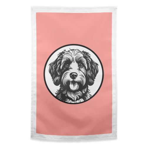Cockapoo Cameo Portrait (Coral Pink) - funny tea towel by Adam Regester