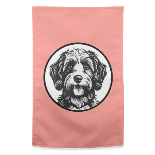 Cockapoo Cameo Portrait (Coral Pink) - funny tea towel by Adam Regester