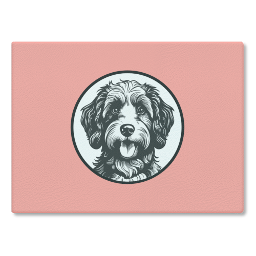 Cockapoo Cameo Portrait (Coral Pink) - glass chopping board by Adam Regester