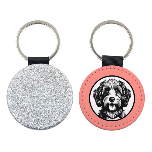 Cockapoo Cameo Portrait (Coral Pink) - keyring by Adam Regester