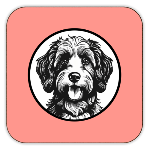 Cockapoo Cameo Portrait (Coral Pink) - personalised beer coaster by Adam Regester