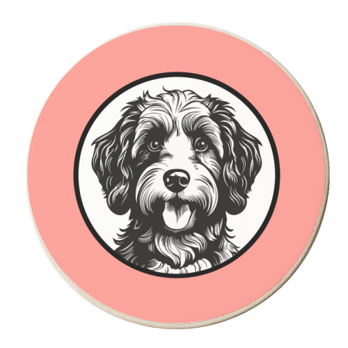 Cockapoo Cameo Portrait (Coral Pink) - personalised beer coaster by Adam Regester
