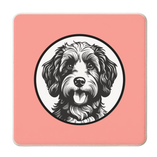 Cockapoo Cameo Portrait (Coral Pink) - personalised beer coaster by Adam Regester