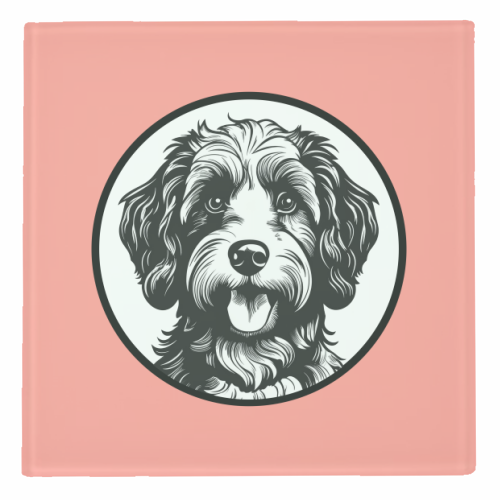 Cockapoo Cameo Portrait (Coral Pink) - personalised beer coaster by Adam Regester
