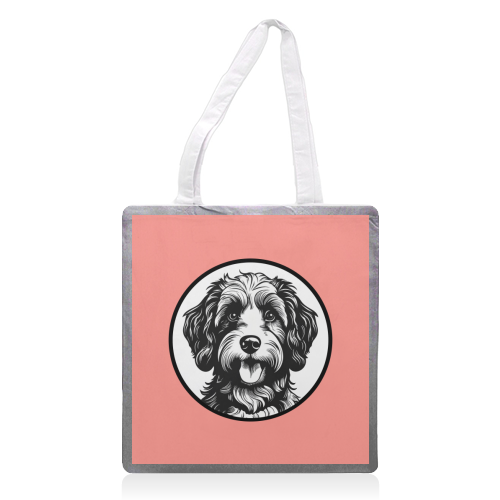 Cockapoo Cameo Portrait (Coral Pink) - printed canvas tote bag by Adam Regester