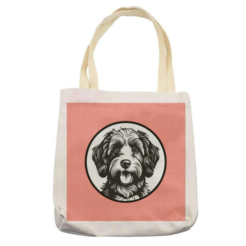 Cockapoo Cameo Portrait (Coral Pink) - printed canvas tote bag by Adam Regester