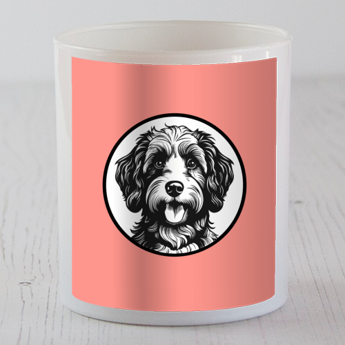Cockapoo Cameo Portrait (Coral Pink) - scented candle by Adam Regester