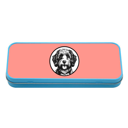 Cockapoo Cameo Portrait (Coral Pink) - tin pencil case by Adam Regester