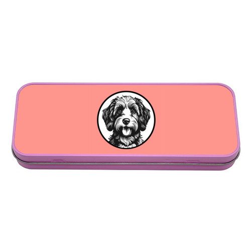 Cockapoo Cameo Portrait (Coral Pink) - tin pencil case by Adam Regester