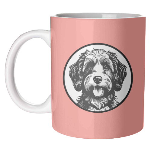 Cockapoo Cameo Portrait (Coral Pink) - unique mug by Adam Regester