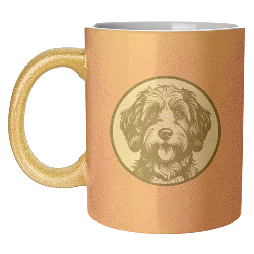 Cockapoo Cameo Portrait (Coral Pink) - unique mug by Adam Regester