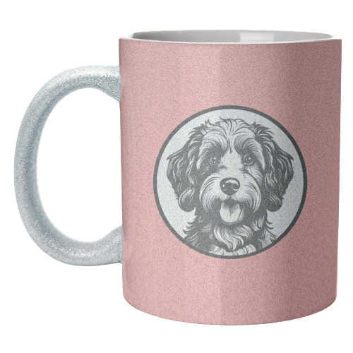 Cockapoo Cameo Portrait (Coral Pink) - unique mug by Adam Regester