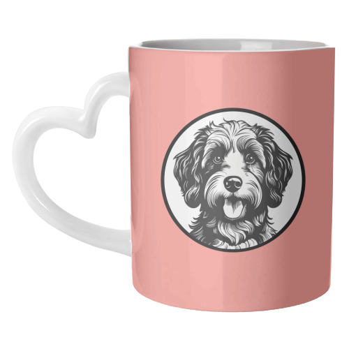 Cockapoo Cameo Portrait (Coral Pink) - unique mug by Adam Regester