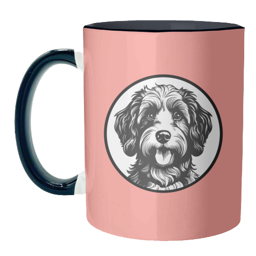 Cockapoo Cameo Portrait (Coral Pink) - unique mug by Adam Regester