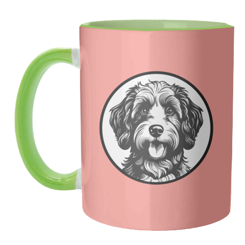 Cockapoo Cameo Portrait (Coral Pink) - unique mug by Adam Regester