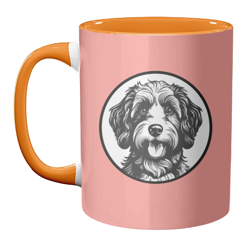 Cockapoo Cameo Portrait (Coral Pink) - unique mug by Adam Regester