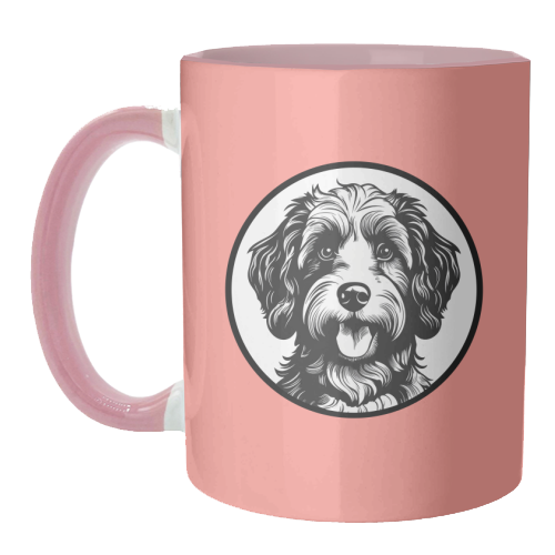 Cockapoo Cameo Portrait (Coral Pink) - unique mug by Adam Regester