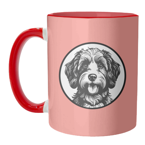 Cockapoo Cameo Portrait (Coral Pink) - unique mug by Adam Regester