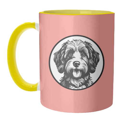 Cockapoo Cameo Portrait (Coral Pink) - unique mug by Adam Regester