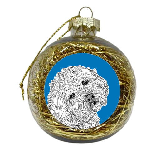Cockapoo Dog Portrait ( blue background ) - xmas bauble by Adam Regester