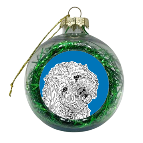 Cockapoo Dog Portrait ( blue background ) - xmas bauble by Adam Regester