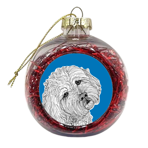 Cockapoo Dog Portrait ( blue background ) - xmas bauble by Adam Regester