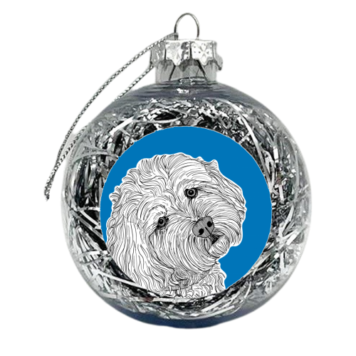 Cockapoo Dog Portrait ( blue background ) - xmas bauble by Adam Regester