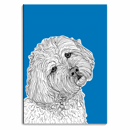 Cockapoo Dog Portrait ( blue background ) - personalised A4, A5, A6 notebook by Adam Regester