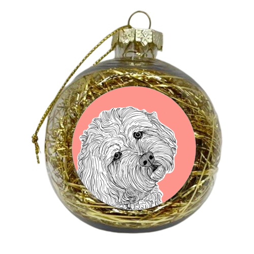 Cockapoo Dog Portrait ( coral background ) - xmas bauble by Adam Regester