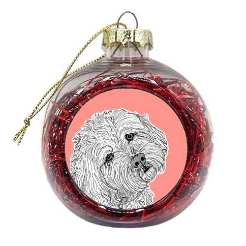 Cockapoo Dog Portrait ( coral background ) - xmas bauble by Adam Regester