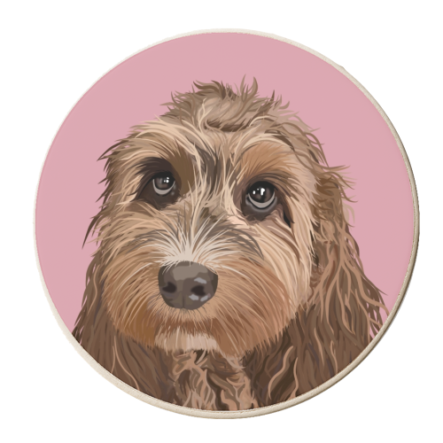 Cockapoo illustration print - personalised beer coaster by The Girl Next Draw