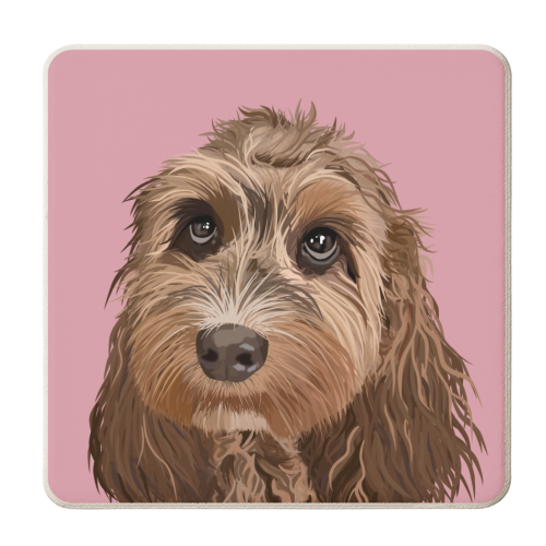 Cockapoo illustration print - personalised beer coaster by The Girl Next Draw