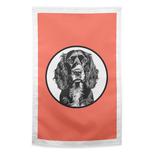 Cocker Spaniel Cameo Dog Portrait (Dark Coral) - funny tea towel by Adam Regester