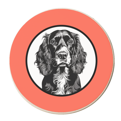 Cocker Spaniel Cameo Dog Portrait (Dark Coral) - personalised beer coaster by Adam Regester