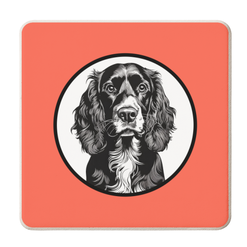 Cocker Spaniel Cameo Dog Portrait (Dark Coral) - personalised beer coaster by Adam Regester