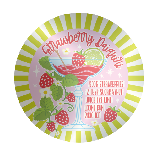 Cocktails - Strawberry Daiquiri - Circle Sticker by Claire Atwood