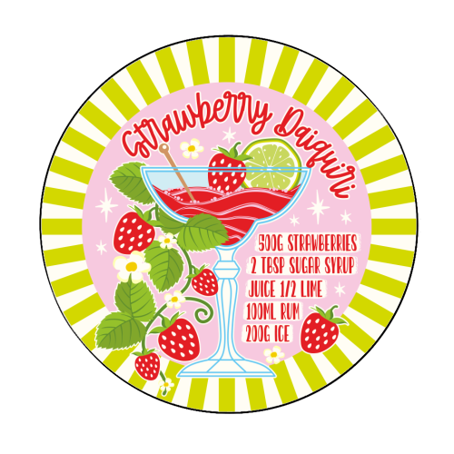 Cocktails - Strawberry Daiquiri - Circle Sticker by Claire Atwood
