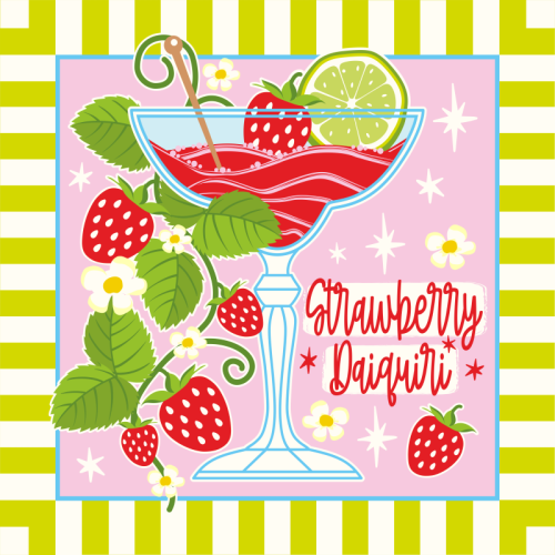 Cocktails - Strawberry Daiquiri - Die Cut Sticker by Claire Atwood