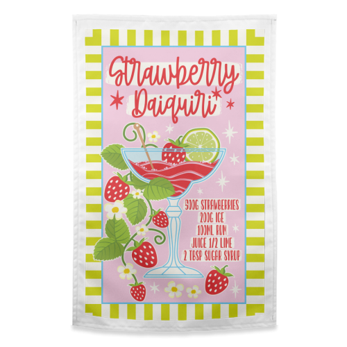 Cocktails - Strawberry Daiquiri - funny tea towel by Claire Atwood