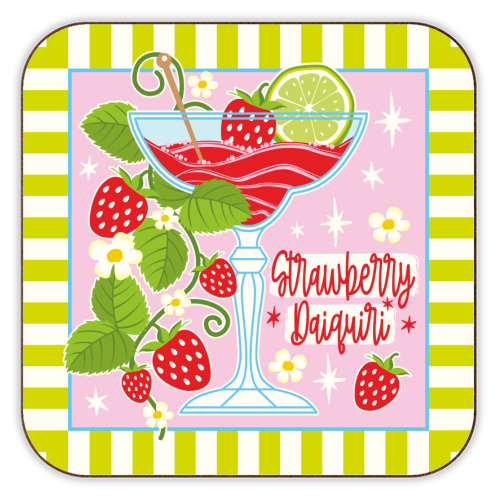 Cocktails - Strawberry Daiquiri - personalised beer coaster by Claire Atwood
