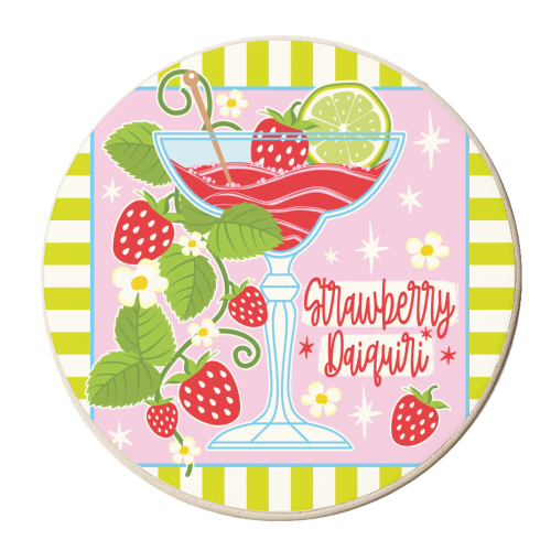 Cocktails - Strawberry Daiquiri - personalised beer coaster by Claire Atwood