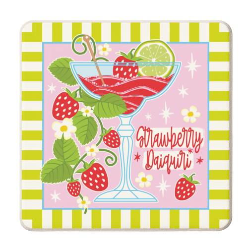 Cocktails - Strawberry Daiquiri - personalised beer coaster by Claire Atwood
